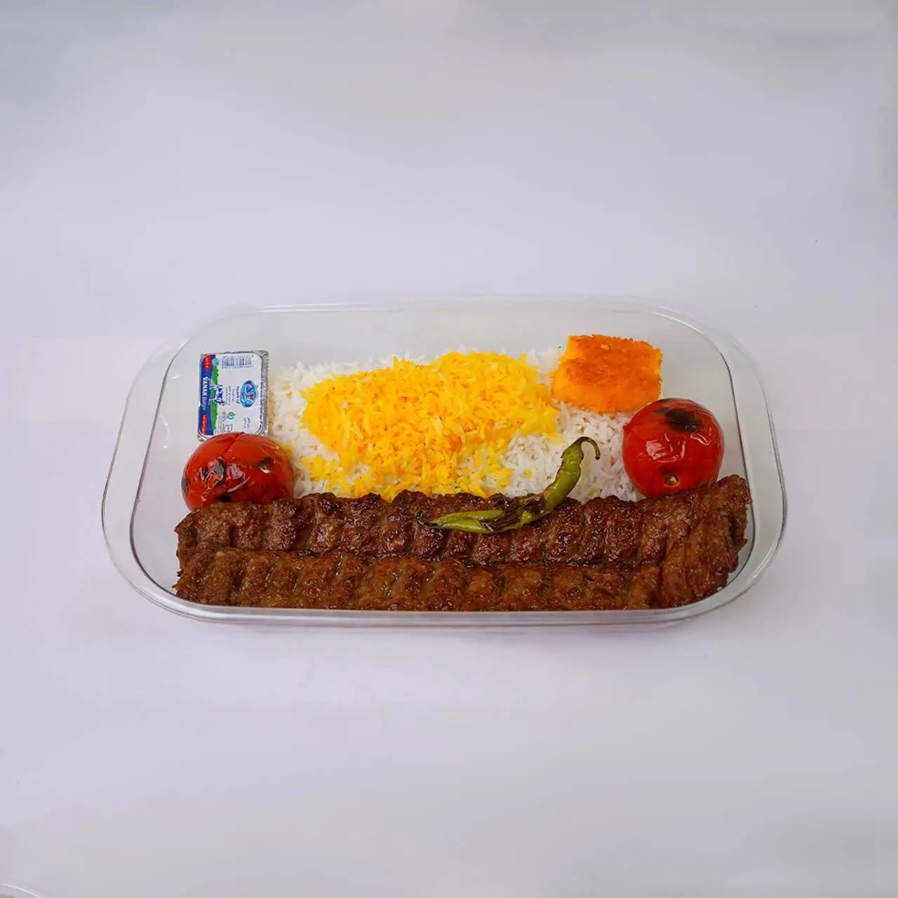 چلو کباب کوبیده دو سیخ